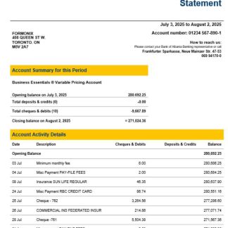 1822direkt bank enterprise account statement Word and PDF template download template file