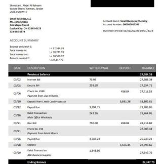 Bank Al Etihad firm account statement Word and PDF template download template file