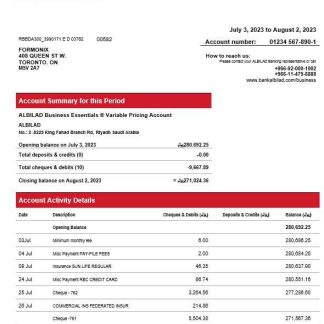 Bank Albilad enterprise statement Word and PDF template download template file