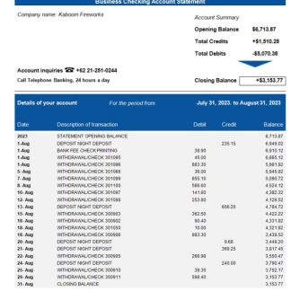 Bank BRI business bank statement Word and PDF template download template file