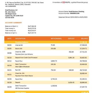 Bank Danamon enterprise account statement Word and PDF template download template file