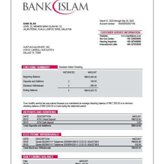 Bank Islam company account statement Word and PDF template download template file