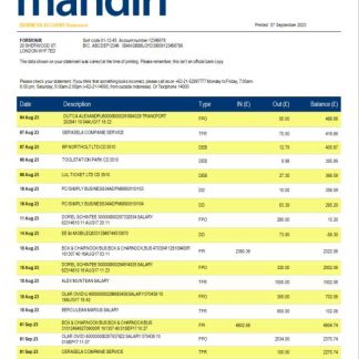 Bank Mandiri organization bank statement Word and PDF template download template file