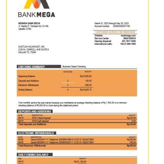 Bank Mega corporate checking account statement Word and PDF template download template file