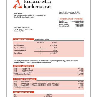 Bank Muscat enterprise account statement Word and PDF template download template file