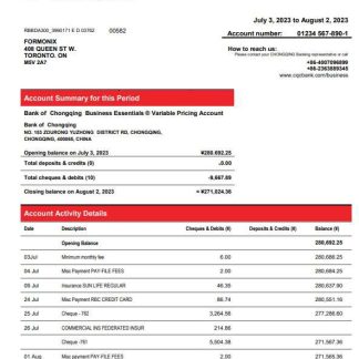 Bank of Chongqing enterprise statement Word and PDF template download template file