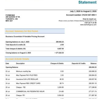 Bank of Cypriot firm account statement Word and PDF format download template file