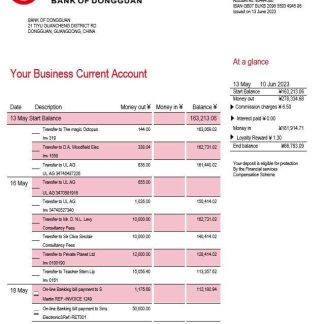 Bank of Dongguan organization account statement Word and PDF template download template file