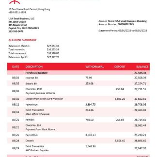 Bank of East Asia firm account statement Word and PDF template download template file