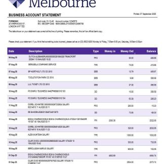 Bank of Melbourne organization checking account statement Word and PDF format download template file