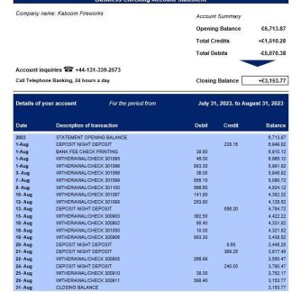 Bank of Scotland corporate checking account statement Word and PDF template download template file