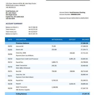 Affin Bank company checking account statement Word and PDF template download template file