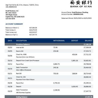 Bank of Xi??An enterprise account statement Word and PDF template download template file