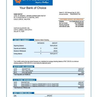 Bank Rakyat enterprise account statement Word and PDF template download template file