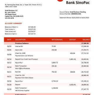 Bank Sinopac enterprise account statement Word and PDF template download template file