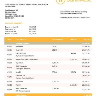 Bankwest business bank statement Word and PDF template download template file