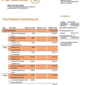 Banque Populaire du Maroc business statement Word and PDF template download template file