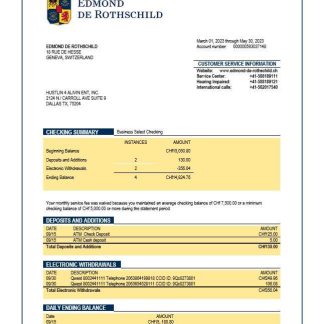 Banque Privee Edmond de Rothschild organization checking account statement Word and PDF template download template file