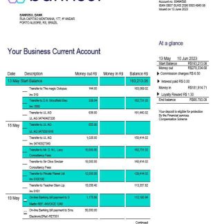Banrisul Bank Business statement Word and PDF template download template file