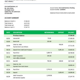 Basic Bank enterprise account statement Word and PDF template download template file