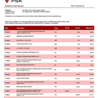 BAWAG PSK Bank firm account statement Word and PDF template download template file