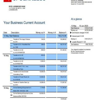 BCEE Luxembourg Bank firm account statement Word and PDF template download template file