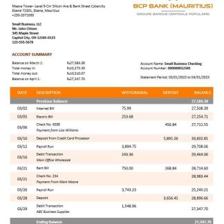 BCP Bank enterprise account statement Word and PDF template download template file