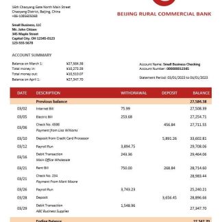 Beijing Rural Commercial Bank company statement Word and PDF template download template file