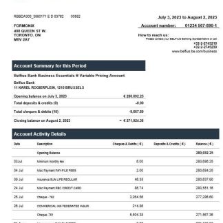 Belfius Bank enterprise statement Word and PDF template download template file