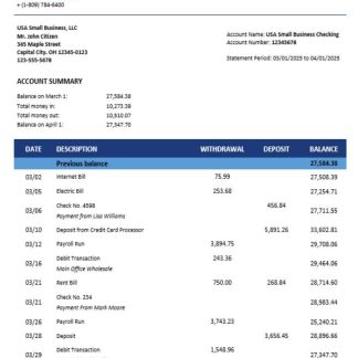 BID business account statement Word and PDF template download template file