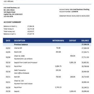 Blom Bank of Egypt enterprise account statement Word and PDF template download template file