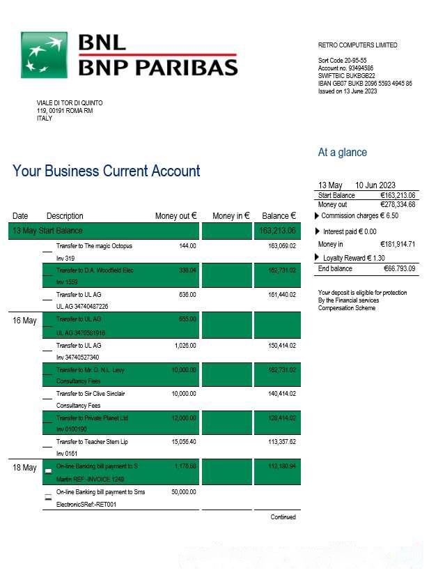 BNL Bank enterprise statement Word and PDF template download template file