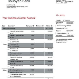 Boubyan Bank enterprise account statement Word and PDF template download template file