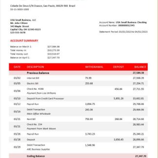 Bradesco Bank corporate account statement Word and PDF template download template file