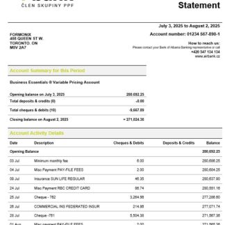 Air bank business organization checking statement Word and PDF format download template file