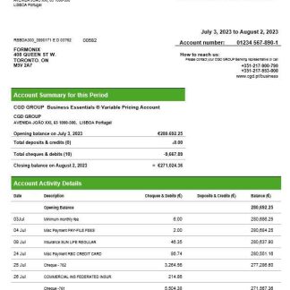 Caixa Geral de Dep??sitos business bank statement Word and PDF template download template file