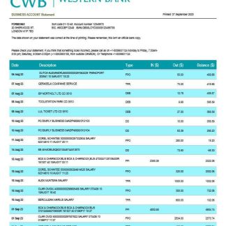 Canadian Western Bank firm account statement Word and PDF template download template file