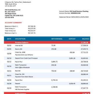 Capitec Bank firm account statement Word and PDF template download template file