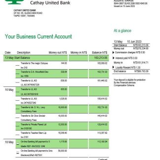 Cathay United Bank enterprise account statement Word and PDF template download template file
