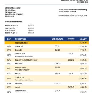 Central Bank of Ecuador business bank statement Word and PDF format download template file