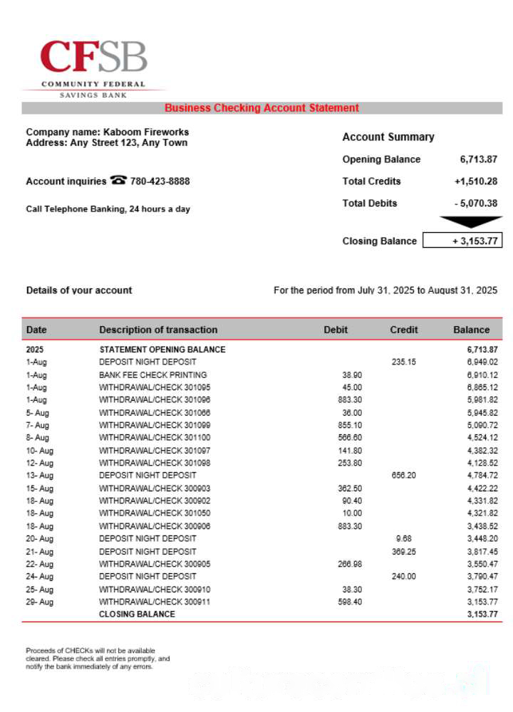 CFSB business firm statement Word and PDF format download template file