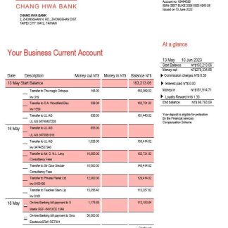 Chang Hwa Bank business statement Word and PDF template download template file