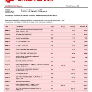 Chiba Bank company checking account statement Word and PDF template download template file