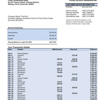 China Construction bank business account statement Word and PDF template download template file