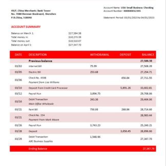 China Merchants bank firm account statement Word and PDF template download template file