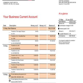 CIBC Bank company checking account statement Word and PDF template download template file