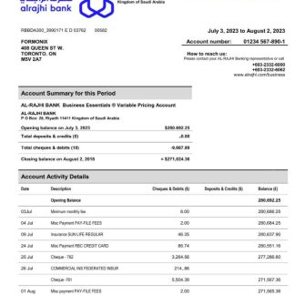 Al Rajhi Bank company account statement Word and PDF template download template file