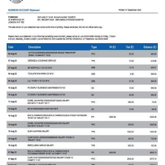 Close Brothers Bank Group company checking account statement Word and PDF template download template file
