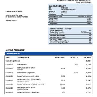 Colonial First State company checking account statement Word and PDF format download template file