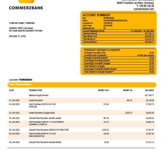 Commerzbank company checking account statement Word and PDF template download template file